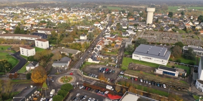 vue aerienne (drone) du centre-ville